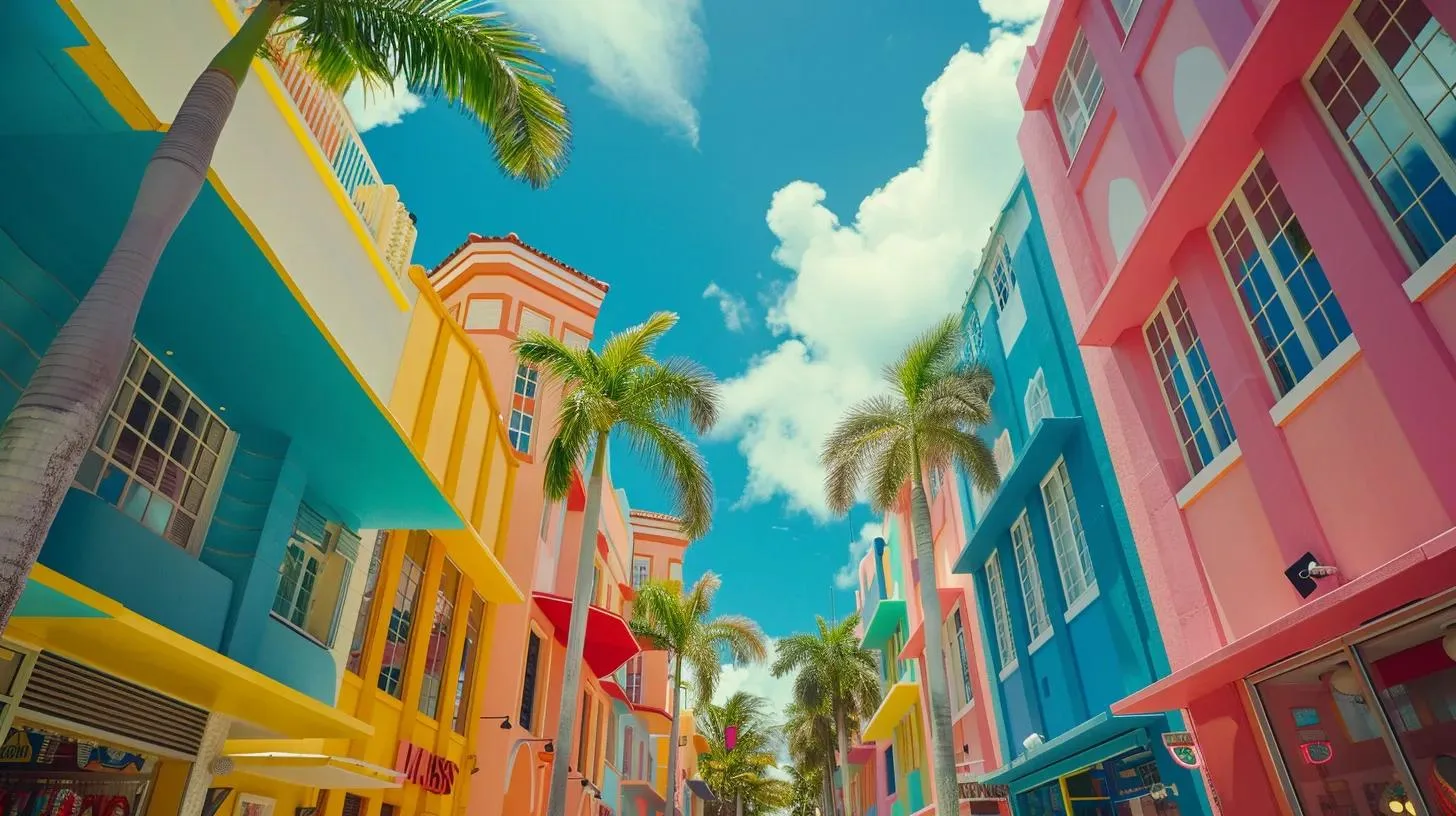 inoyevedza miami beach scene inotora musimboti wezviitiko zvayo zvakasiyana, iine mavara ane mavara ezvivakwa zvedeco zvakatenderedza mugwagwa wemudhorobha, une zvitoro zvinofadza zvepanzvimbo uye matombo akavanzika anokoka kuongorora.