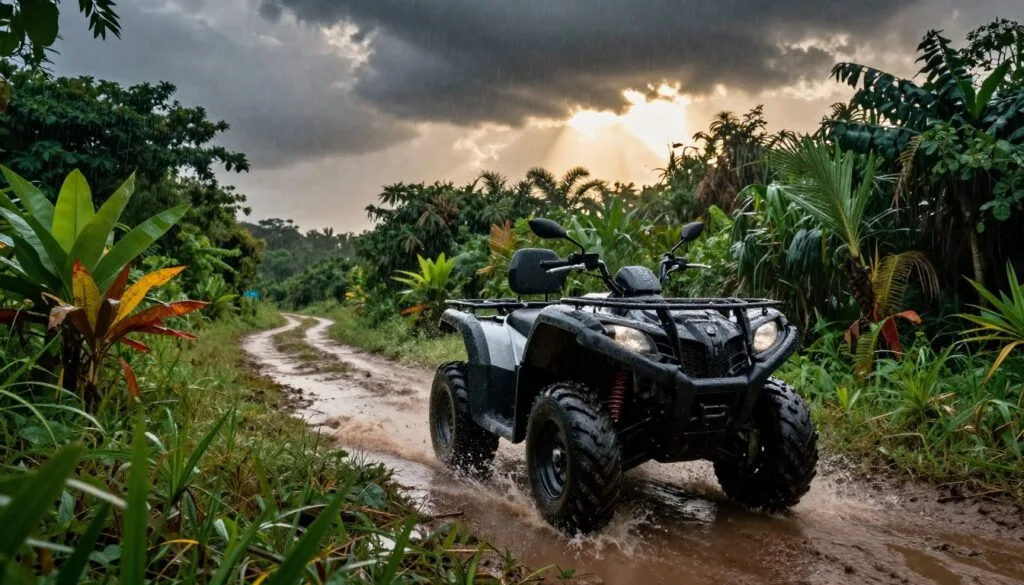 Chiratidziro chine simba chinoratidza mota yemhando yepamusoro (ATV) ichifamba munzvimbo ine miti yakawanda yeMiami yakanyorova nemvura. Kumberi, ATV, ine matayi akaomarara, inoyerera nepakati pemadhaka, ichidonhedza madonhwe mumhepo. Pasi pevhu pane miti yakasvibirira nemiti yemunzvimbo dzinopisa, ichipenya nehunyoro, nepo nzira yevhu inomonereka ichitungamira musango guru. Kumashure kunoratidza denga rinoshamisa rine makore akasviba, azere nemvura akaenzaniswa nemwaranzi yezuva inopenya, ichipenya pamusoro penzvimbo yacho. Mhepo yacho inonakidza uye inosimbisa, sekunge iri kutora kukosha kwekuongorora zvisikwa mumamiriro ekunze chero api zvawo. Mufananidzo wacho unotorwa nemaonero akaderera, uchisimbisa simba reATV pakurwisa nharaunda inokwezva, uchiratidza magadzirirwo mu8k resolution nemwenje wecinematic kuti ujeke uye ujeke. Chiratidziro chine simba chinoratidza mota yemhando yepamusoro (ATV) ichifamba munzvimbo ine miti yakawanda yeMiami yakanyorova nemvura. Kumberi, ATV, ine matayi akaomarara, inoyerera nepakati pemadhaka, ichidonhedza madonhwe mumhepo. Pasi pevhu pane miti yakasvibirira nemiti yemunzvimbo dzinopisa, ichipenya nehunyoro, nepo nzira yevhu inomonereka ichitungamira musango guru. Kumashure kunoratidza denga rinoshamisa rine makore akasviba, azere nemvura akaenzaniswa nemwaranzi yezuva inopenya, ichipenya pamusoro penzvimbo yacho. Mhepo yacho inonakidza uye inosimbisa, sekunge iri kutora kukosha kwekuongorora zvisikwa mumamiriro ekunze chero api zvawo. Mufananidzo wacho unotorwa nemaonero akaderera, uchisimbisa simba reATV pakurwisa nharaunda inokwezva, uchiratidza magadzirirwo mu8k resolution nemwenje wecinematic kuti ujeke uye ujeke.